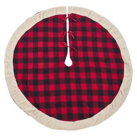 SARO LIFESTYLE SARO 1786.R56R 56 in. Classic Red & Black Buffalo Plaid Tree Skirt with Sherpa Trim  Red 1786.R56R